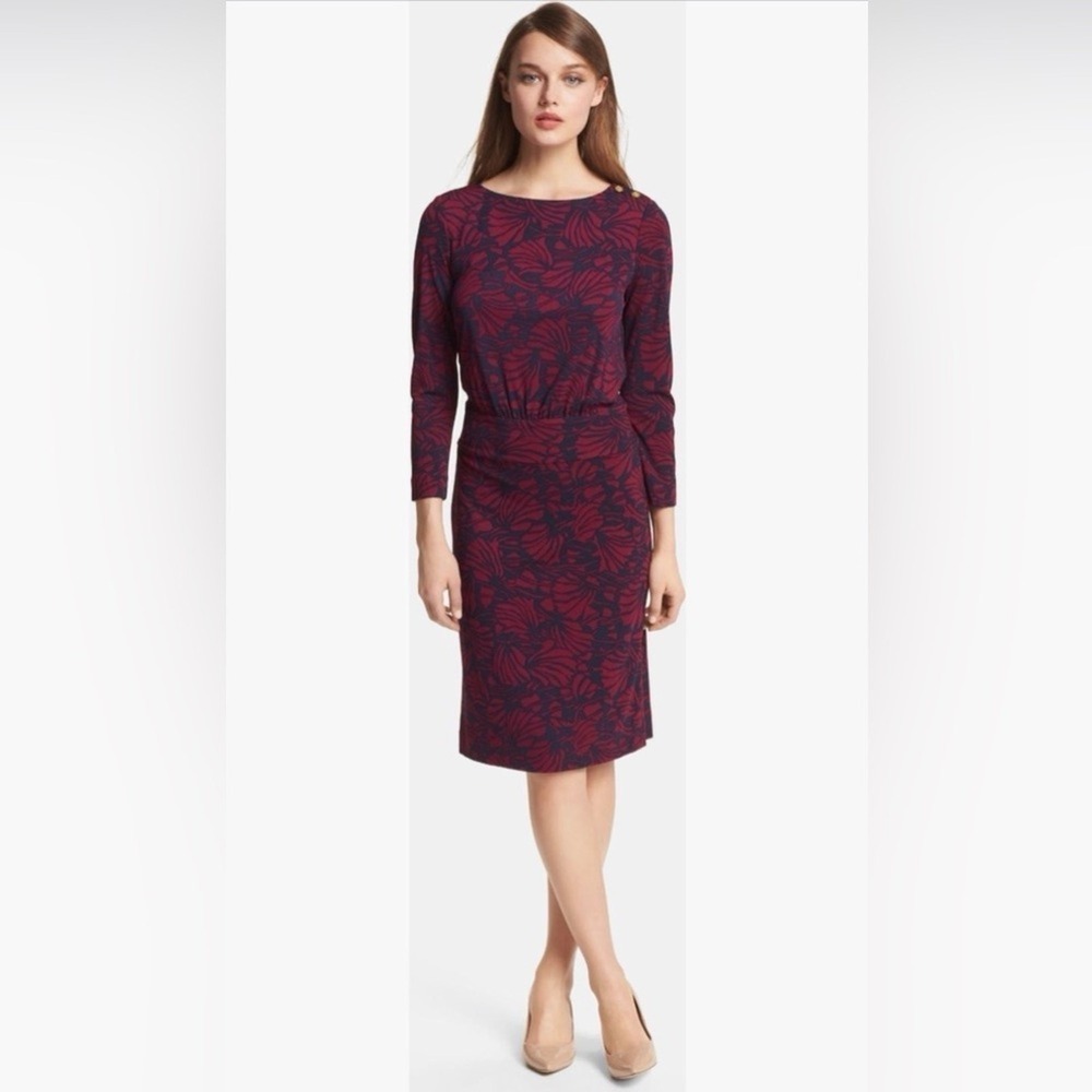 Tory Burch XL Etta Dress – Gold Logo Button Shoulder Pink Navy